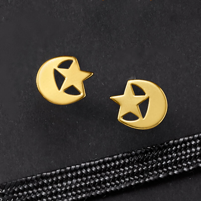 14kt Yellow Gold Star and Moon Earrings image number 2