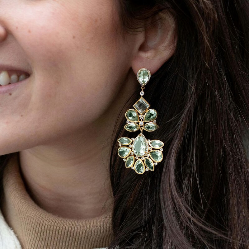 45.25 ct. t.w. Prasiolite and 3.10 ct. t.w. White Topaz Chandelier Earrings in 18kt Gold Over Sterling image number 3
