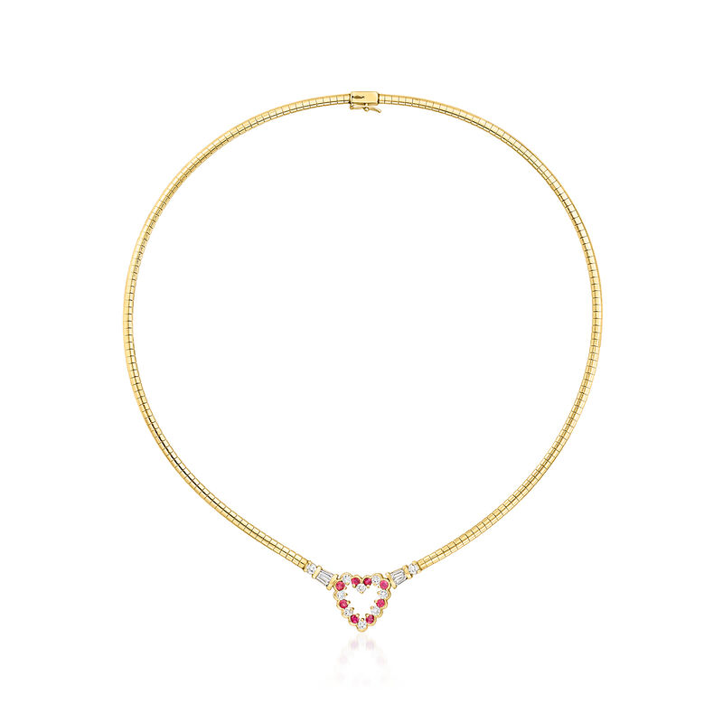 C. 1990 Vintage 1.40 ct. t.w. Diamond and .80 ct. t.w. Ruby 3mm Omega Necklace in 14kt Yellow Gold image number 0