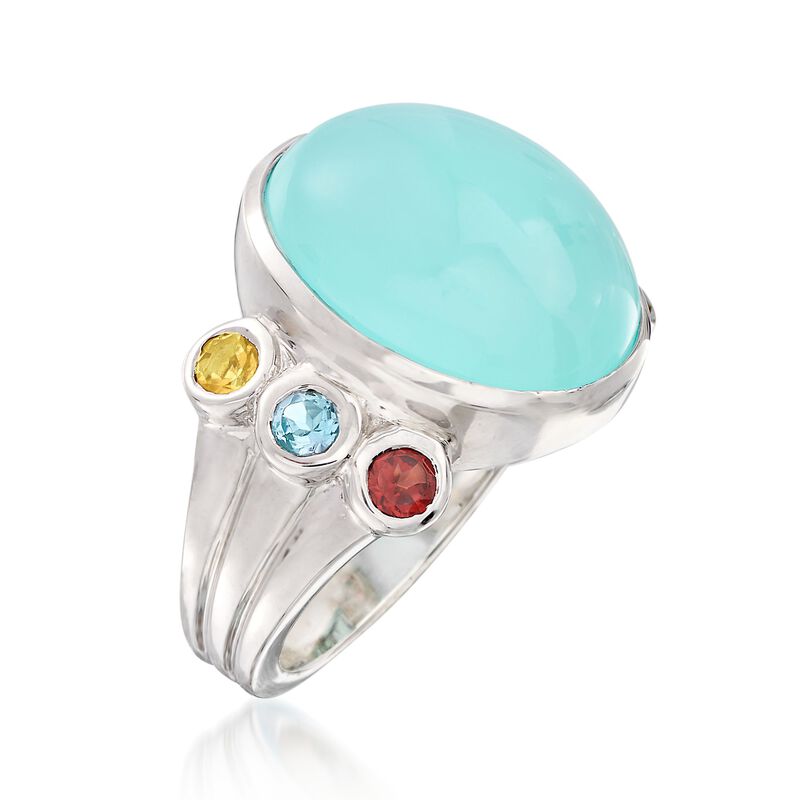 Aqua Chalcedony and .50 ct. t.w. Multi-Stone Ring in Sterling Silver image number 2