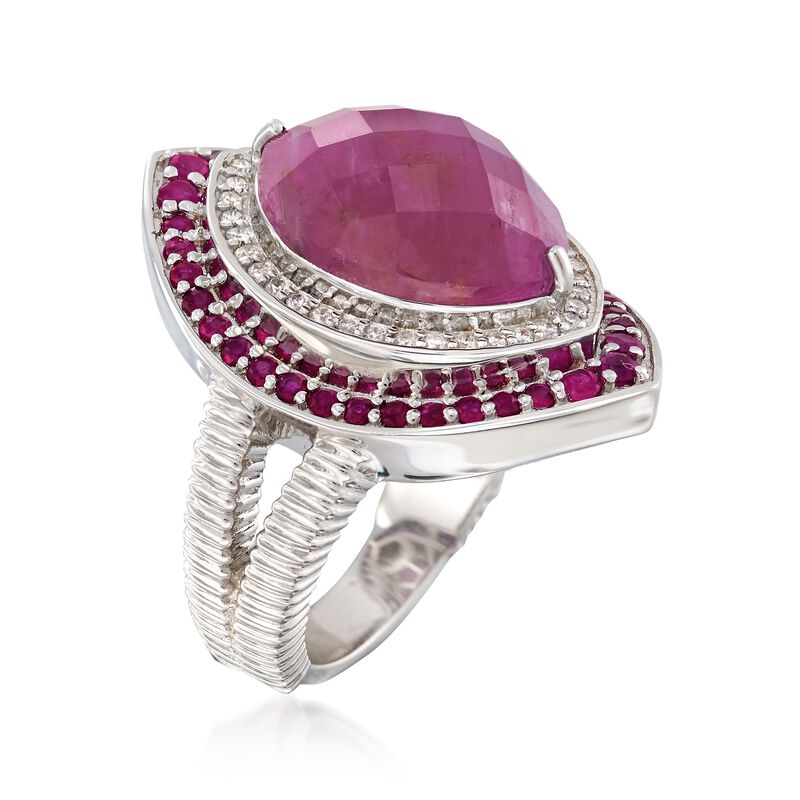 10.85 ct. t.w. Ruby and .27 ct. t.w. Diamond Ring in Sterling Silver image number 2