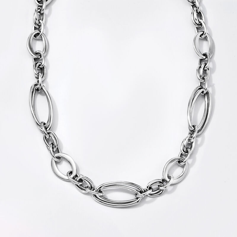 Italian Sterling Silver Interlocking Double Oval-Link Necklace image number 2