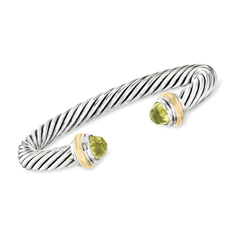 C. 1990 Vintage David Yurman 4.00 ct. t.w. Prasiolite Cuff Bracelet in Sterling Silver and 14kt Yellow Gold image number 0