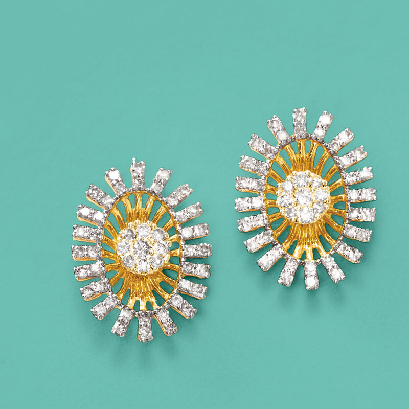 .55 ct. t.w. Diamond Burst Earrings in 14kt Yellow Gold image number 2
