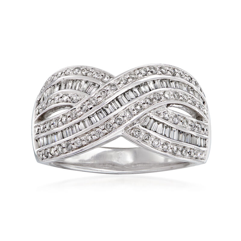 C. 1990 Vintage 1.00 ct. t.w. Baguette and Round Diamond Ring in 14kt White Gold image number 0
