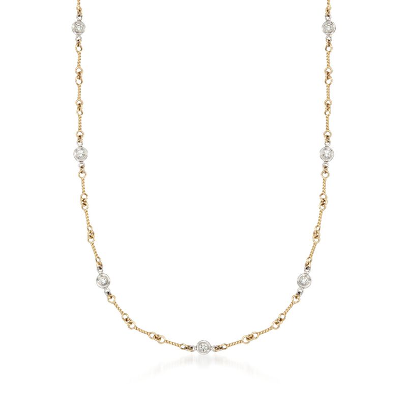 Roberto Coin .28 ct. t.w. Diamond Twist Link Necklace in 18kt Two-Tone Gold. 16" image number 1