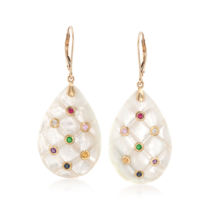 Mother-Of-Pearl and .66 ct. t.w. Multi-Stone Drop Earrings in 14kt Yellow Gold image number 0
