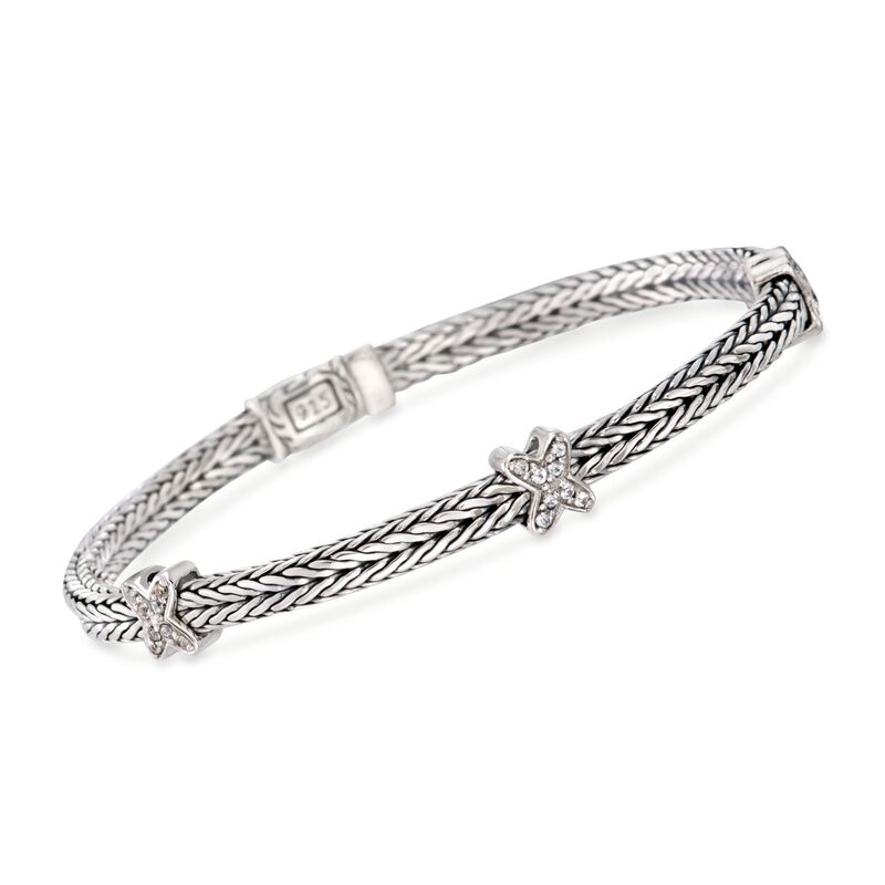 Phillip Gavriel &quot;Woven&quot; .20 ct. t.w. White Sapphire Small X Station Link Bracelet in Sterling Silver image number 0