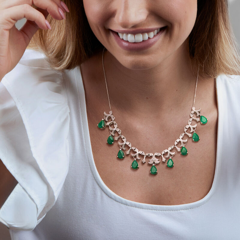 16.00 ct. t.w. Emerald and .27 ct. t.w. Diamond Necklace in Sterling Silver. 18" image number 0
