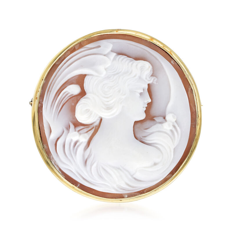 C. 1960 Vintage Pink Shell Cameo Pin/Pendant in 14kt Yellow Gold image number 2