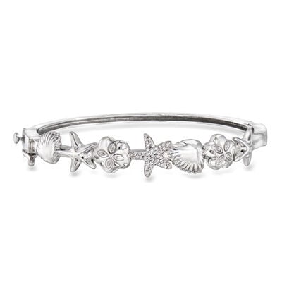 .10 ct. t.w. Diamond Sea Life Bangle Bracelet in Sterling Silver
