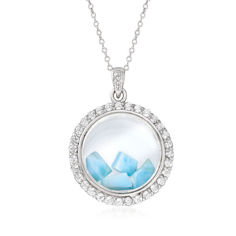 Larimar and 1.70 ct. t.w. White Topaz Circle Pendant Necklace in Sterling Silver image number 0
