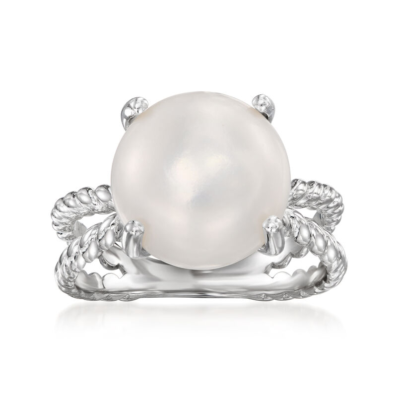 12mm Cultured Pearl Open-Space Roped Ring in Sterling Silver image number 0