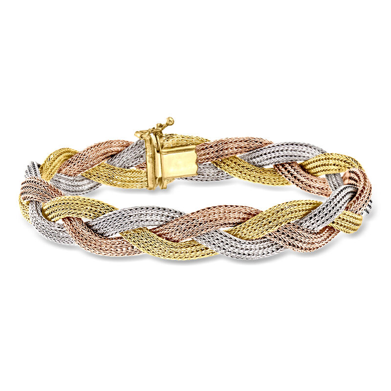 C. 1980 Vintage 18kt Tri-Colored Gold Braided Bracelet. 7.5" image number 0