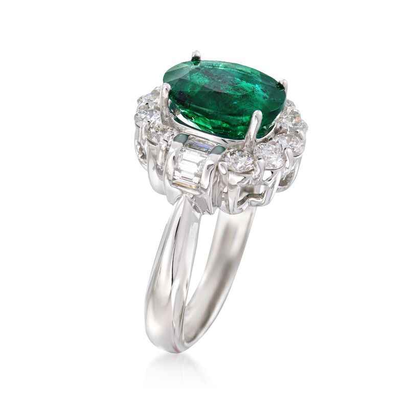 3.50 Carat Emerald and 1.20 ct. t.w. Diamond Ring in 14kt White Gold image number 2
