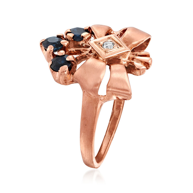 C. 1940 Vintage .61 ct. t.w. Sapphire and Diamond-Accented Bow Ring in 14kt Rose Gold image number 2
