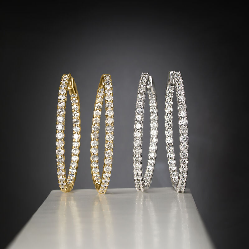 5.00 ct. t.w. Diamond Inside-Outside Hoop Earrings in 14kt Yellow Gold image number 5