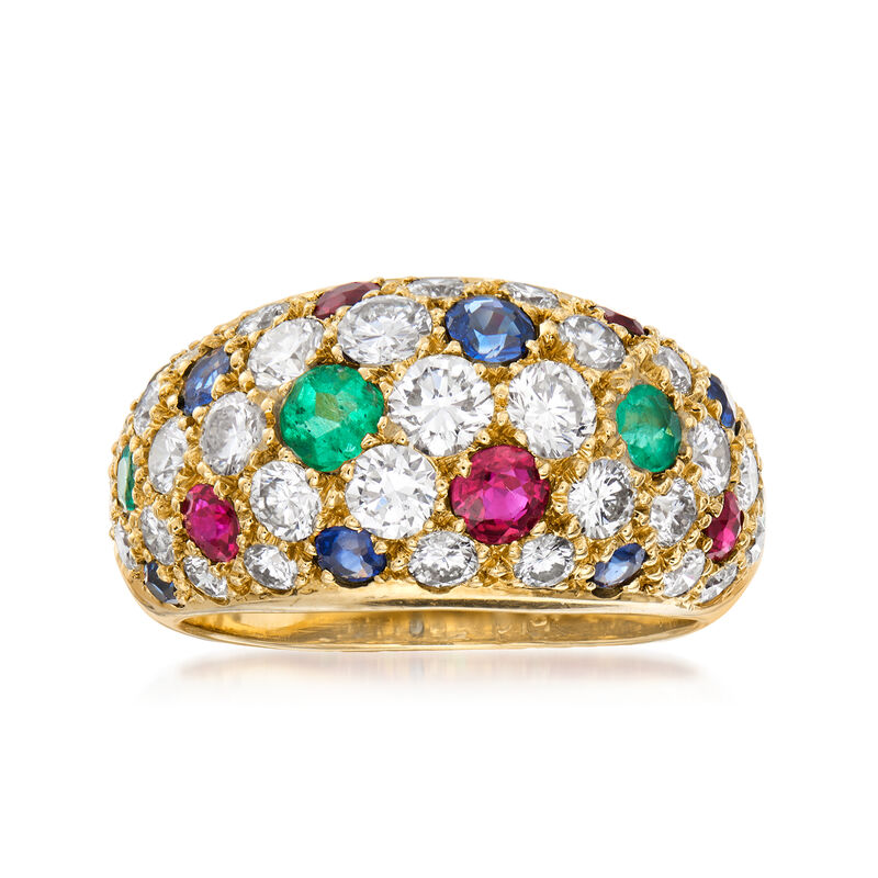 C. 1990 Vintage 1.80 ct. t.w. Diamond and 1.10 ct. t.w. Multi-Gemstone Pave Ring in 18kt Yellow Gold. Size 5 image number 0