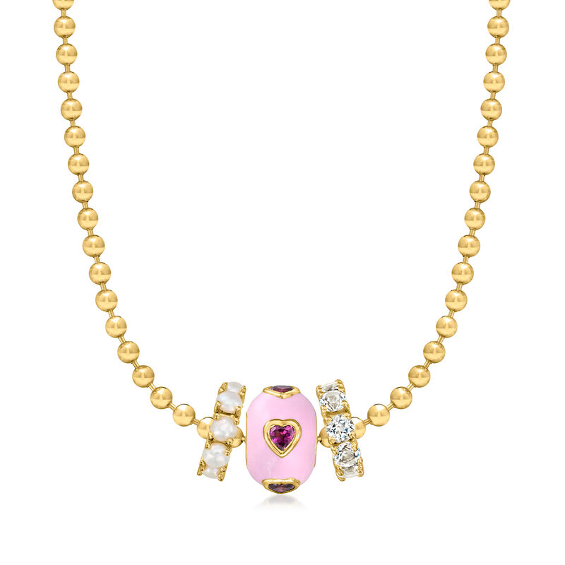 .70 ct. t.w. Rhodolite Garnet Heart Bead Charm with Pink Enamel in 18kt Gold Over Sterling  image number 2