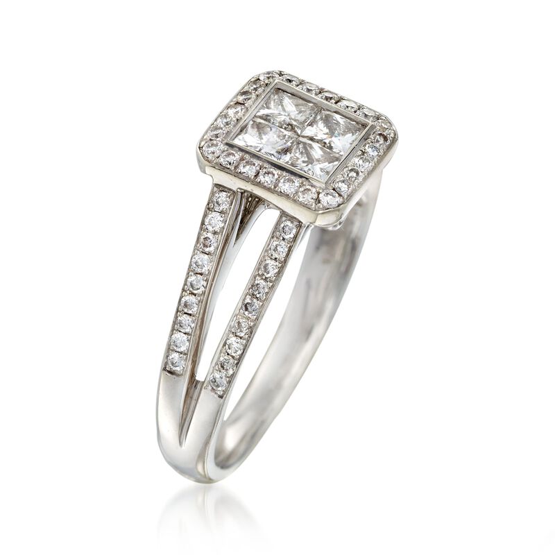 C. 2000 Vintage 1.10 ct. t.w. Princess-Cut and Round Diamond Engagement Ring in 14kt White Gold image number 2