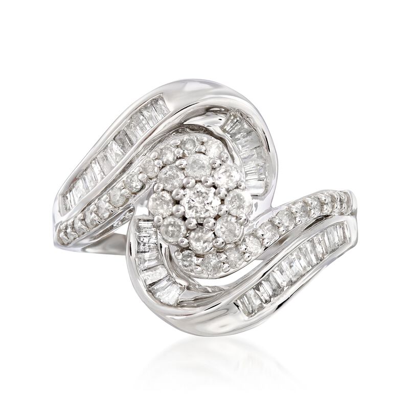 .99 ct. t.w. Diamond Cluster Wavy Ring in Sterling Silver  image number 0