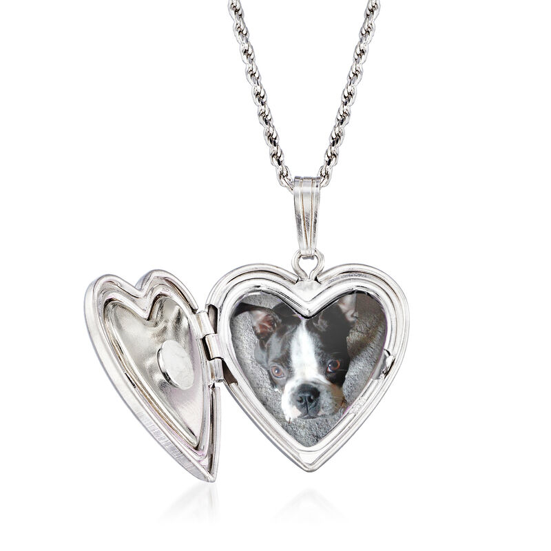Heart and Paw Print Pet Memorial and Photo Locket Pendant Necklace in Sterling Silver image number 2