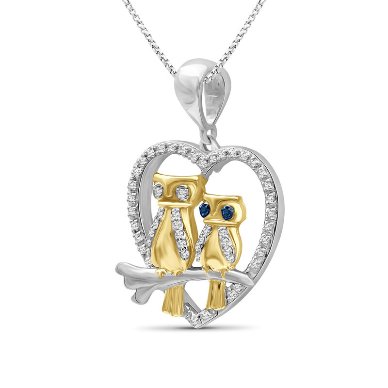 .16 ct. t.w. Diamond Owl Pendant Necklace in Two-Tone Sterling. 18&quot; image number 1