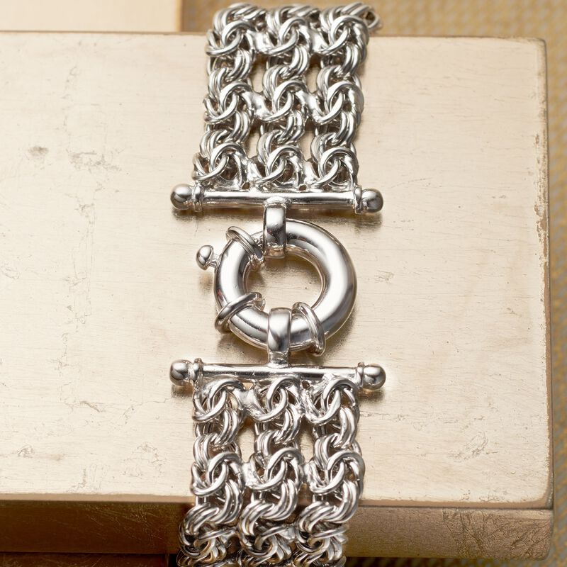 Italian Sterling Silver Three-Strand Byzantine Bracelet image number 3