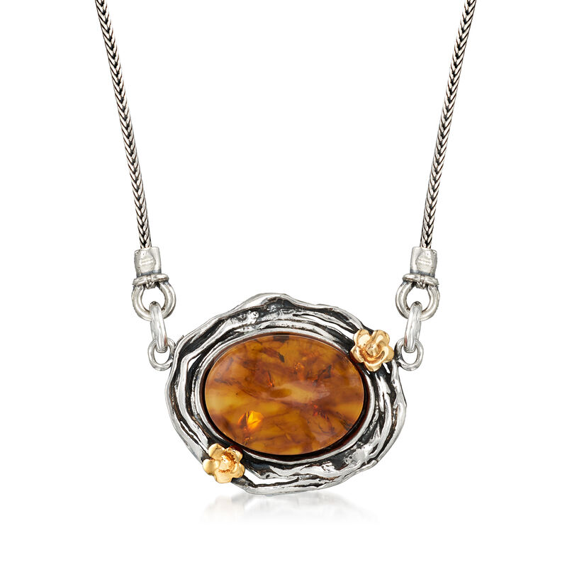 Amber Necklace in Sterling Silver with 14kt Yellow Gold image number 0