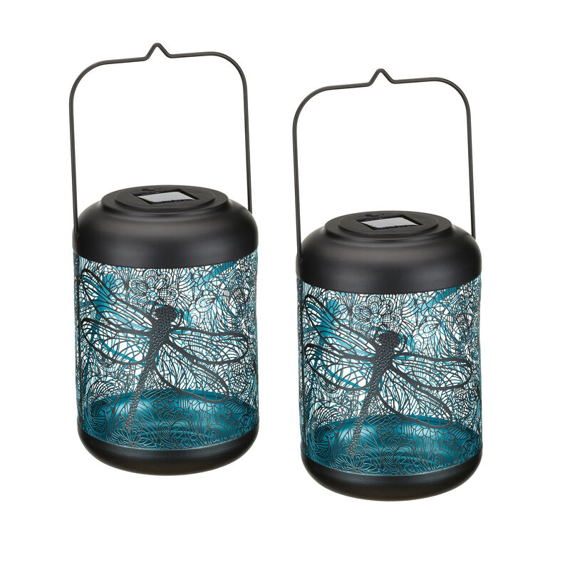 Regal Set of 2 Large Solar-Powered Dragonfly Shadow Lanterns image number 0