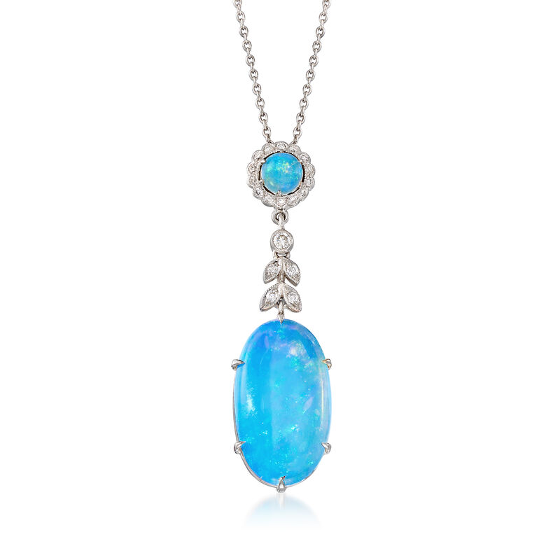 C. 2000 Vintage Multicolored Opal and .30 ct. t.w. Diamond Drop Necklace in 18kt White Gold image number 0