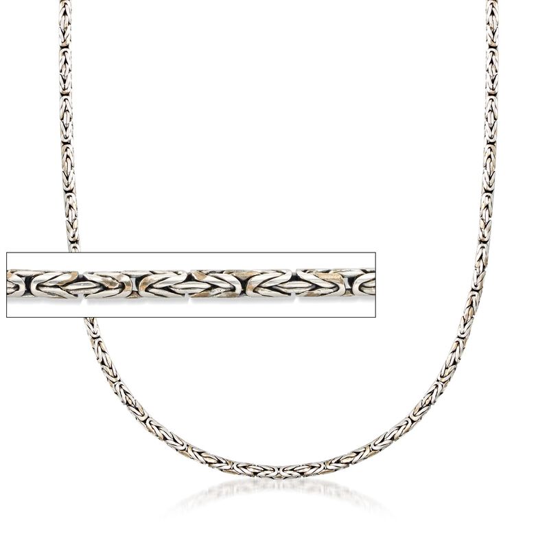 2.5mm Sterling Silver Round Byzantine Chain Necklace. 16&quot; image number 0