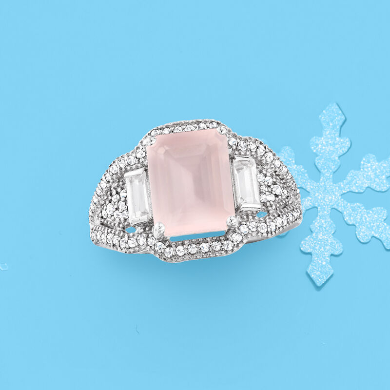 3.20 Carat Rose Quartz and .84 ct. t.w. White Topaz Ring in Sterling Silver image number 4