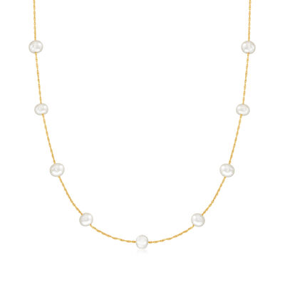 5-5.5mm Cultured Pearl Station Necklace in 14kt Yellow Gold