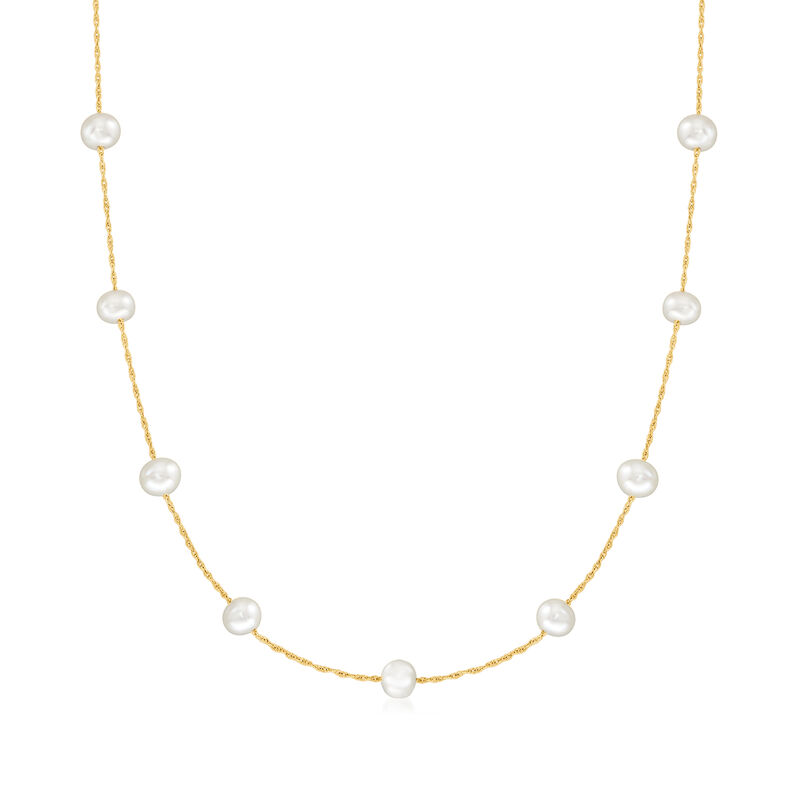 5-5.5mm Cultured Pearl Station Necklace in 14kt Yellow Gold image number 0