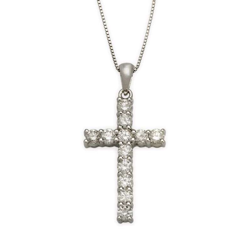 1.00 ct. t.w. Diamond Cross Necklace in 14kt White Gold. 18&quot; image number 0
