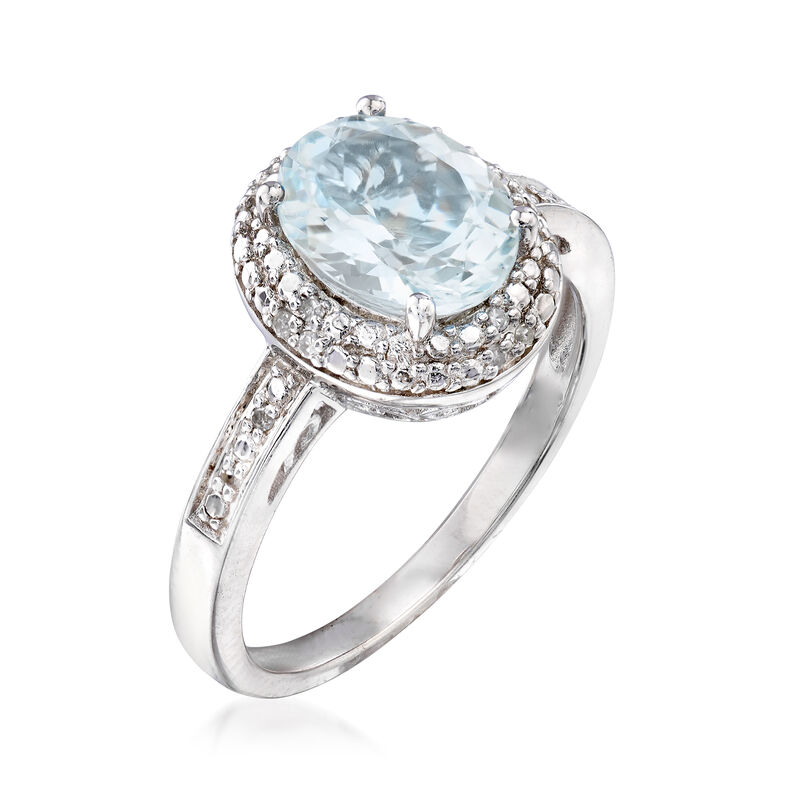 1.50 Carat Aquamarine Ring with Diamonds in Sterling Silver image number 2