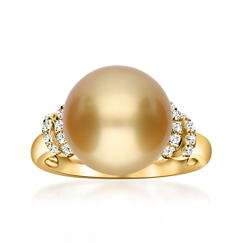 12-12.5mm Golden Cultured South Sea Pearl Ring with .14 ct. t.w. Diamonds in 14kt Yellow Gold image number 0