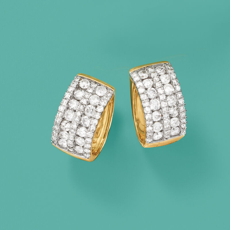 1.00 ct. t.w. Diamond Huggie Hoop Earrings in 14kt Yellow Gold. 3/8&quot; image number 2