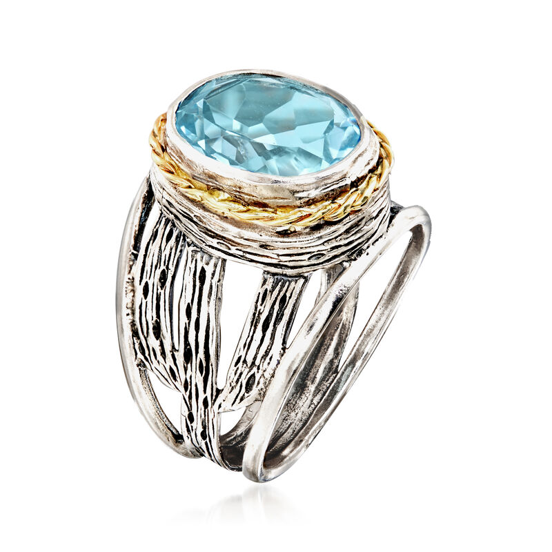 5.00 Carat Sky Blue Topaz Openwork Ring in Sterling Silver and 14kt Yellow Gold image number 2