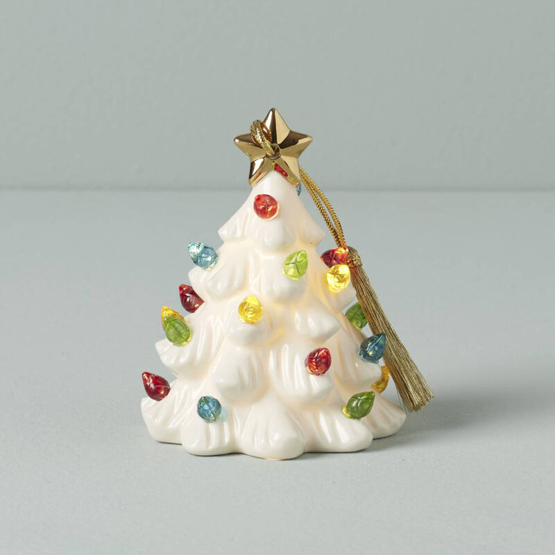 Lenox &quot;Treasured Traditions&quot; White Porcelain Light-Up Christmas Tree Ornament image number 1