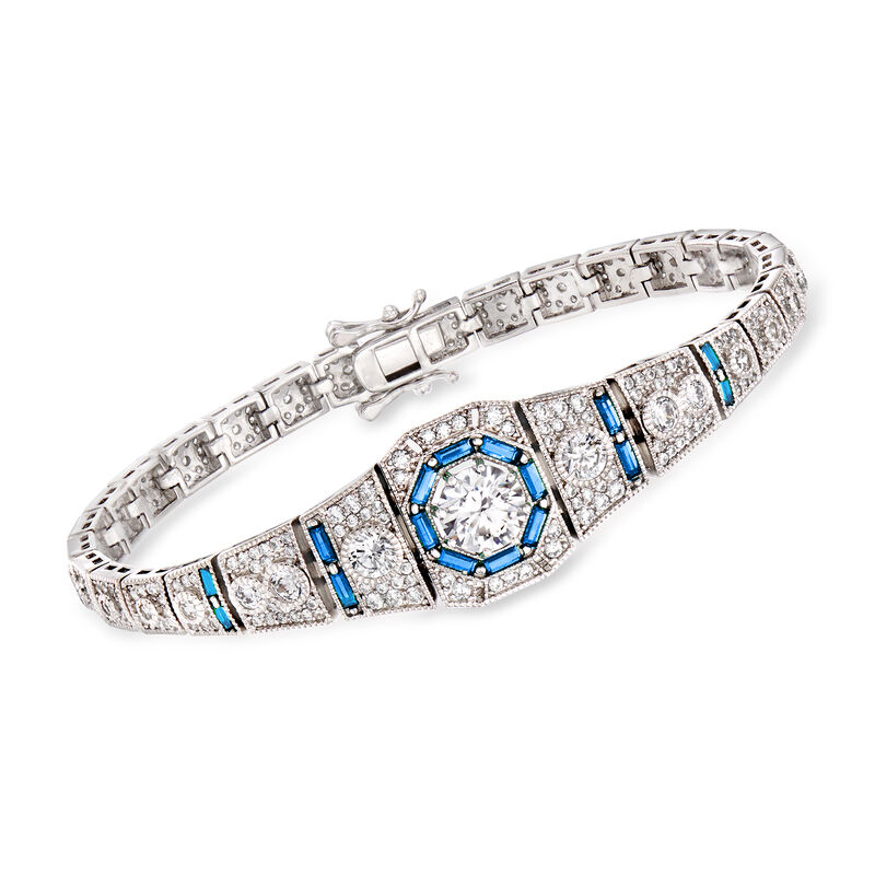 4.00 ct. t.w. CZ and .98 ct. t.w. Simulated Sapphire Bracelet in Sterling Silver image number 0