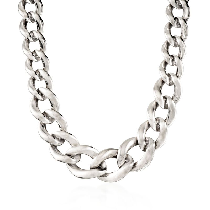 Andiamo Sterling Silver Graduated Curb-Link Necklace image number 0