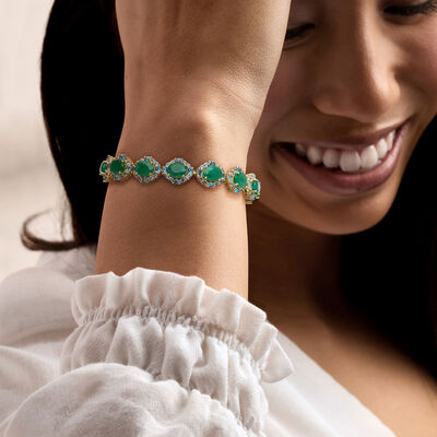 13.00 ct. t.w. Emerald and 7.10 ct. t.w. London Blue Topaz Bracelet in 18kt Gold Over Sterling
