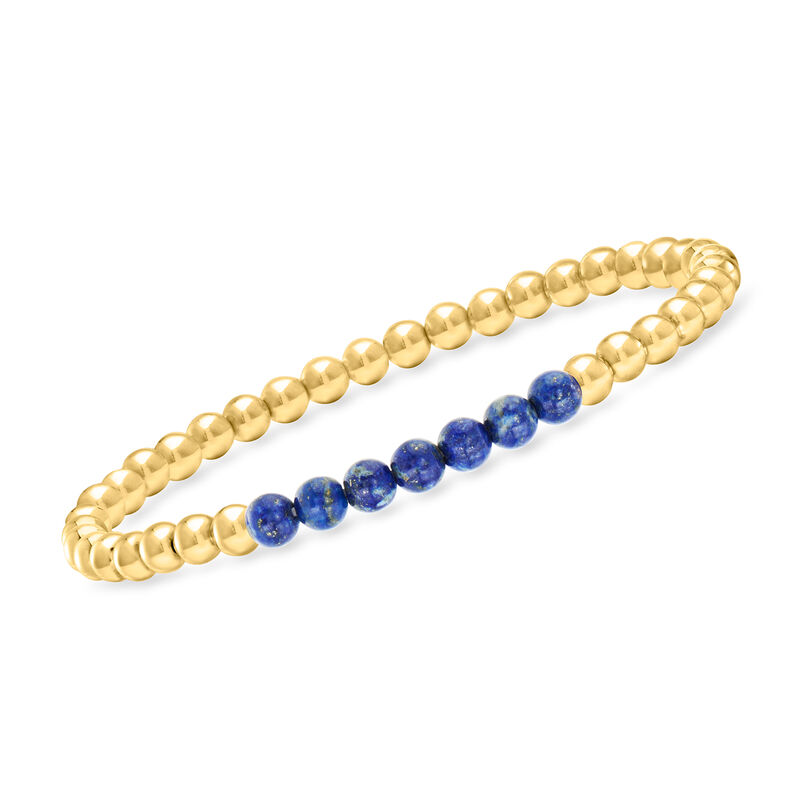 4-4.5mm Lapis and 18kt Gold Vermeil Bead Stretch Bracelet. 7&quot; image number 0