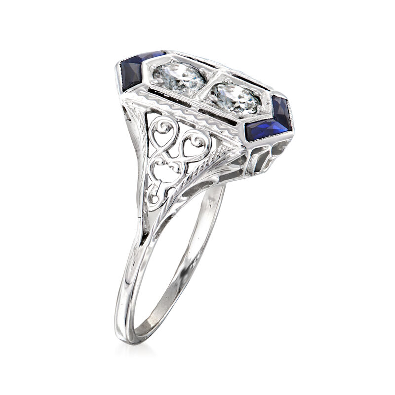 C. 1950 Vintage .50 ct. t.w. Diamond and .12 ct. t.w. Simulated Sapphire Ring in 18kt White Gold. Size 6 image number 2