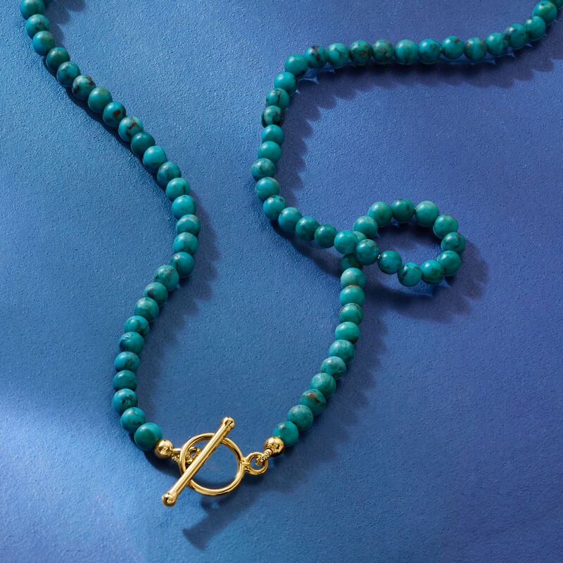 3.5-4mm Turquoise Bead Charm-Compatible Toggle Necklace in 18kt Gold Over Sterling image number 5