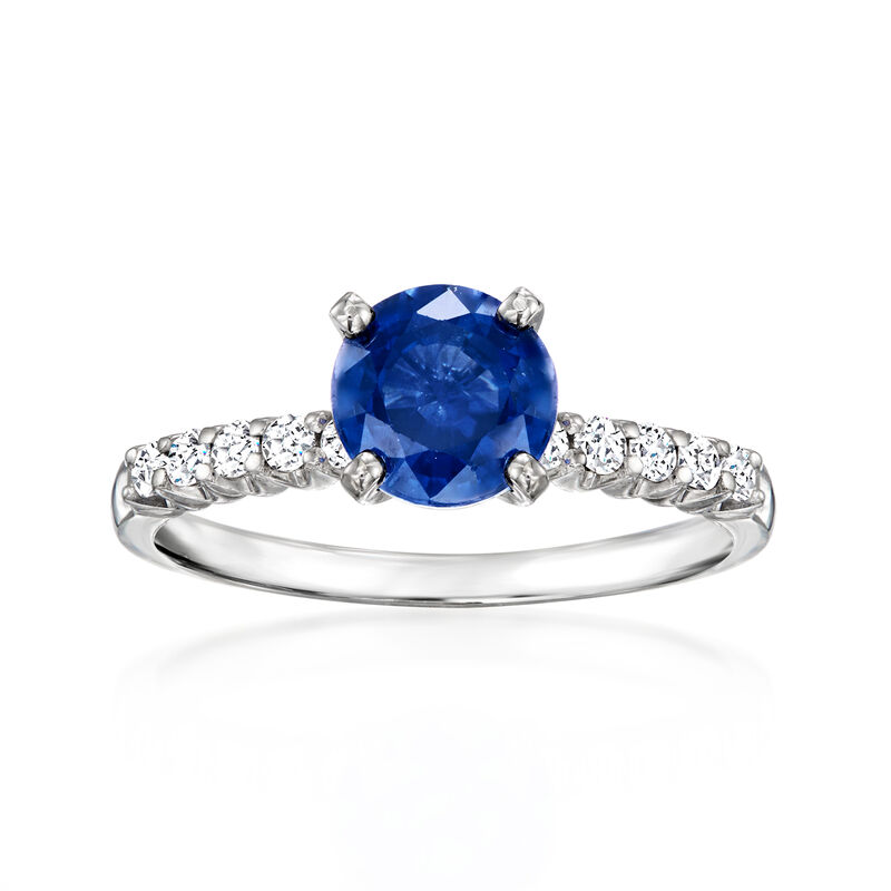 1.60 Carat Sapphire Ring with .22 ct. t.w. Diamonds in 14kt White Gold. Size 7 image number 0