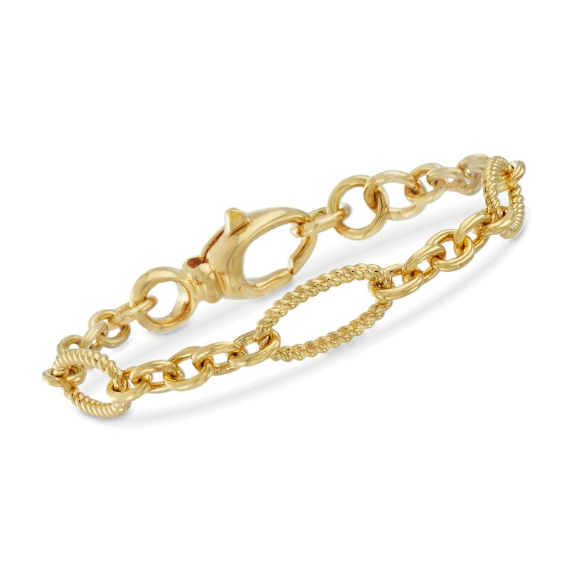 Italian Andiamo 14kt Yellow Gold Twisted Oval and Circle-Link Bracelet. 7.5&quot; image number 0
