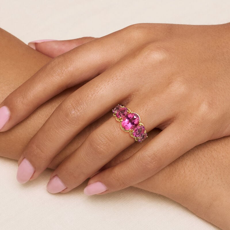 4.50 ct. t.w. Pink Topaz Five-Stone Ring in 18kt Gold Over Sterling image number 1